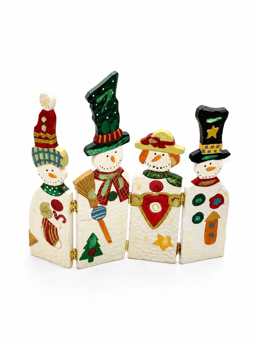 Handcrafted Wooden Tabletop Snowman Folding Screen 13” x 13” Christmas Decor